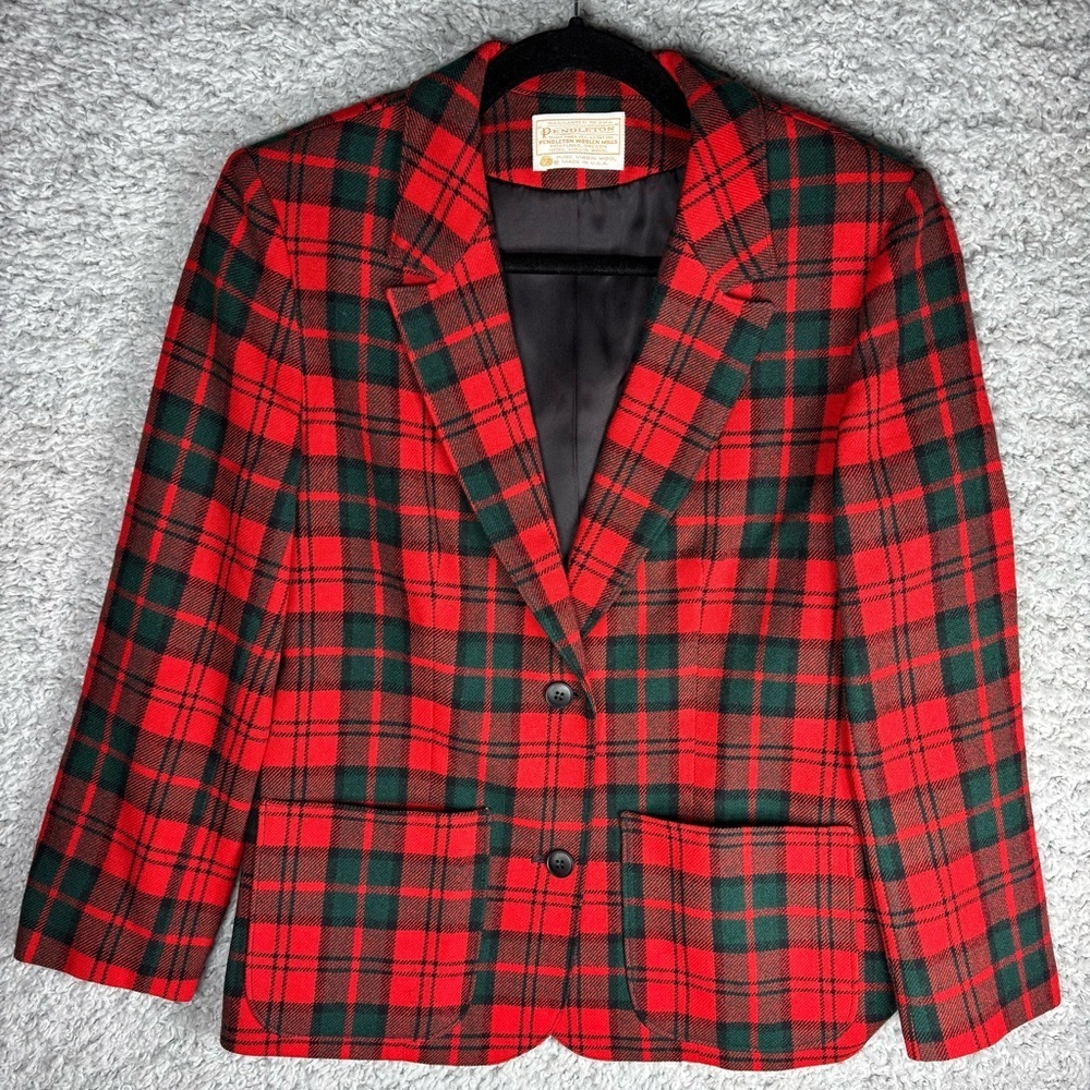 Vintage Pendleton Blazer Womens Small Virgin Wool Tartan Plaid Pockets Academia